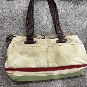 Stylish Canvas Shoulder Bag with Red and Green Accents
